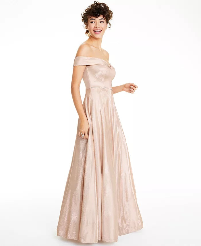 Say Yes To The Prom Juniors' Off-The-Shoulder Gown Silver Size 3