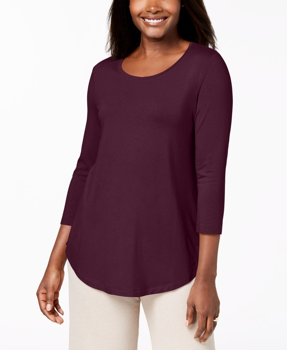 JM Collection Women's Scoop Neck Top Wine Size X-Small
