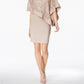 R & M Richards Women's Petite Sequined Cape Sheath Dress Taupe Size 6 P
