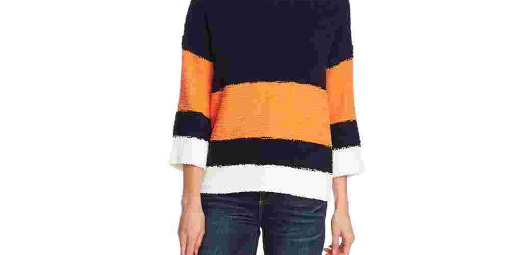 Vince Camuto Women's Colorblock Teddy Knit Sweater Orange Size Large