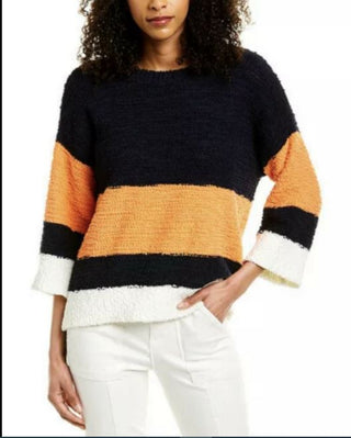 Vince Camuto Women's Colorblock Teddy Knit Sweater Orange Size Medium