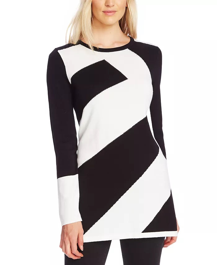 Vince Camuto Women's Diagonal Colorblocked Sweater Black Size X-Large
