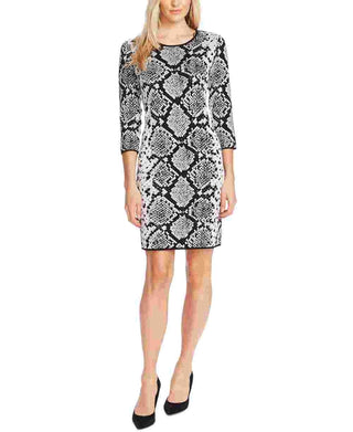 Vince Camuto Women's Snakeskin Print Jacquard Sheath Dress Grey Size Large