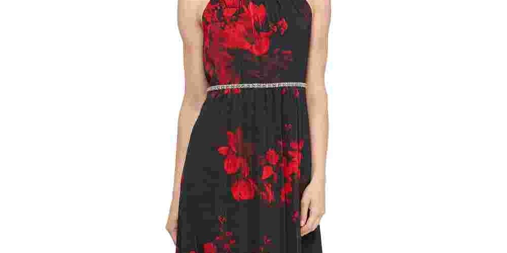 SL Fashions Women's Embellished Floral-Print Gown Red Size 14