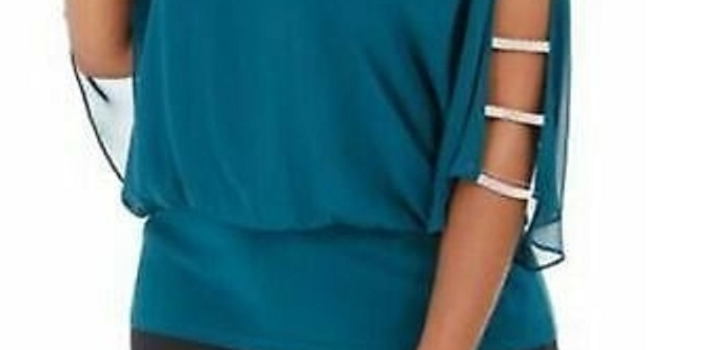 MSK Women's Rhinestone Trim Blouson Top Green Size 1X