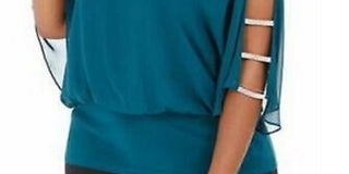 MSK Women's Rhinestone Trim Blouson Top Green Size 1X