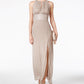 R & M Richards Women's Metallic Knit Keyhole Halter Gown Gold Size 14