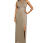 R & M Richards Women's Metallic Knit Keyhole Halter Gown Gold Size 14