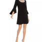 MSK Women's Rhinestone Trim Bell Sleeve Dress Black Size Small