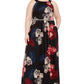 SL Fashions Women's Plus Size Printed Bead-Waist Maxi Dress Charcoal Size 20W