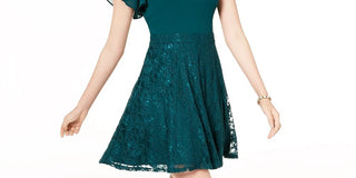 City Studios Women's Sleeveless Asymmetrical Neckline Short Fit Flare Formal Dress Green Size 7