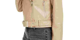 Collection B Juniors' Faux-Leather Belted Moto Jacket Brown Size Large