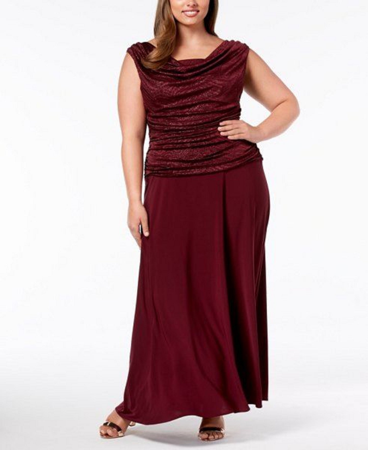 R & M Richards Women's Plus Size Ruched Gown Dark Red Size 18