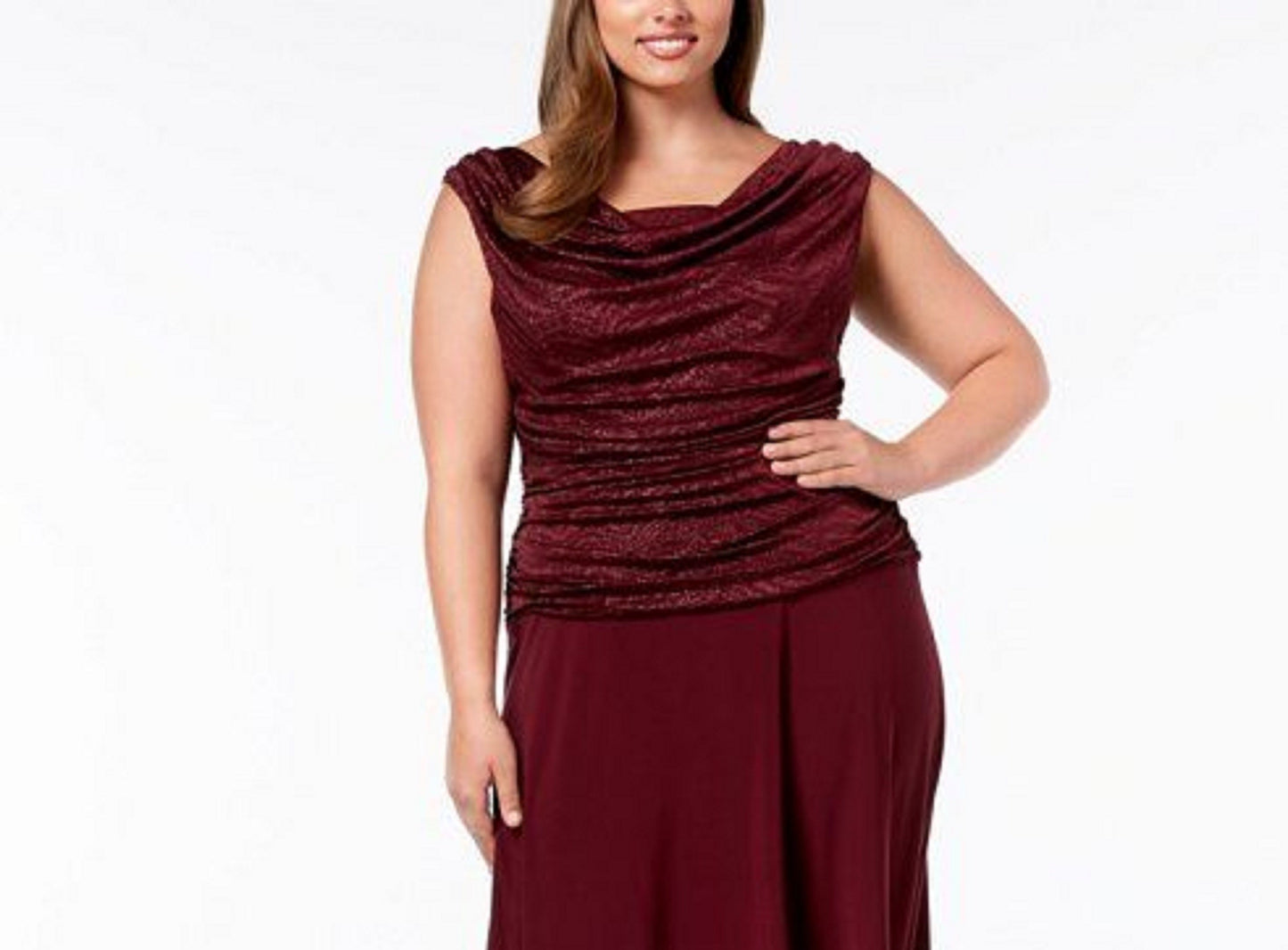 R & M Richards Women's Plus Size Ruched Gown Dark Red Size 18