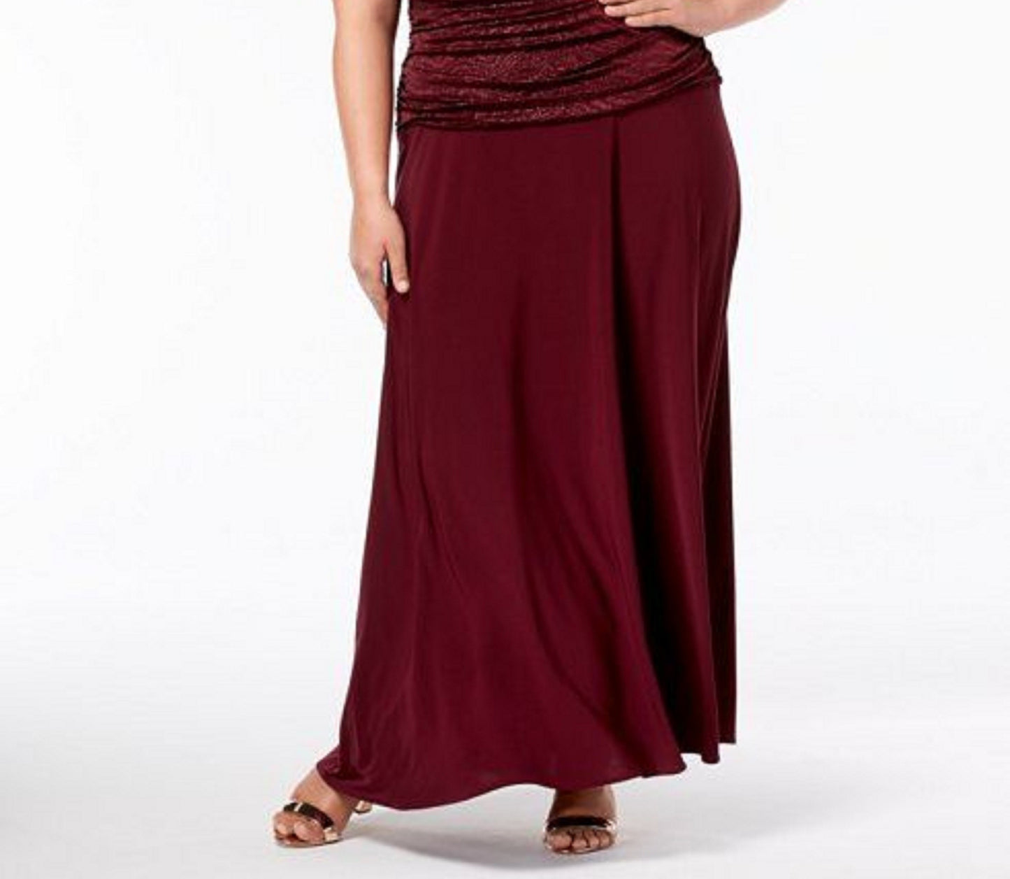 R & M Richards Women's Plus Size Ruched Gown Dark Red Size 18
