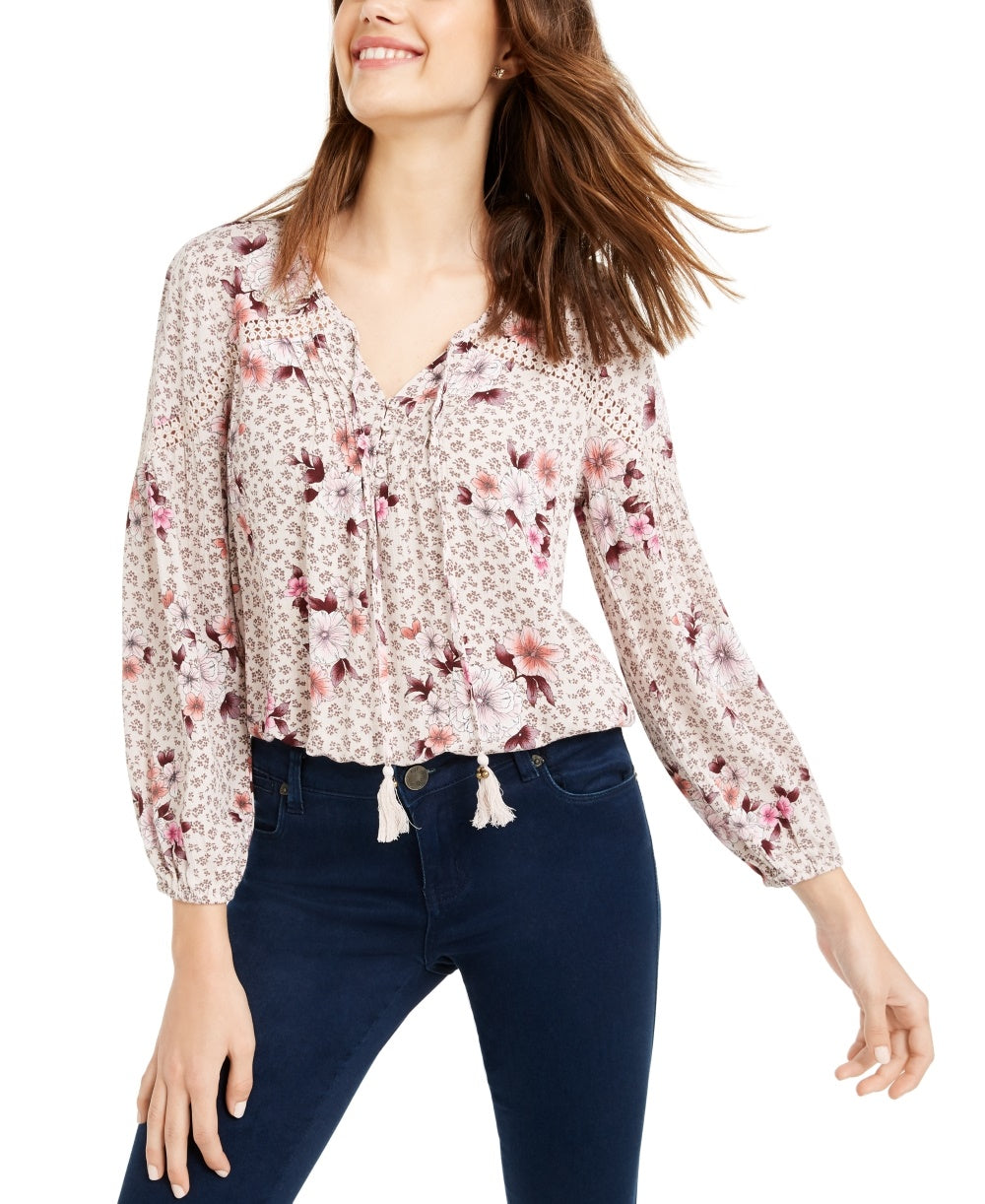 American Rag Junior's Crochet Trim Peasant Top  -Black Size Medium