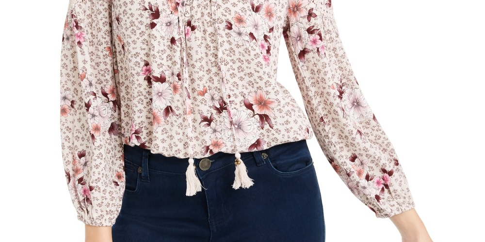 American Rag Junior's Crochet Trim Peasant Top  -Black Size Medium