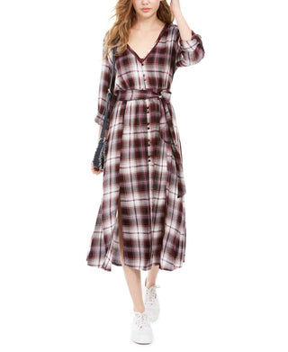 American Rag Juniors'' Plaid Maxi Shirtdress Red Size Large