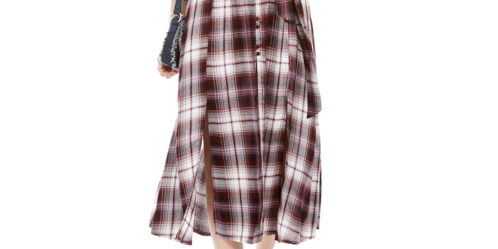American Rag Juniors'' Plaid Maxi Shirtdress Red Size Large