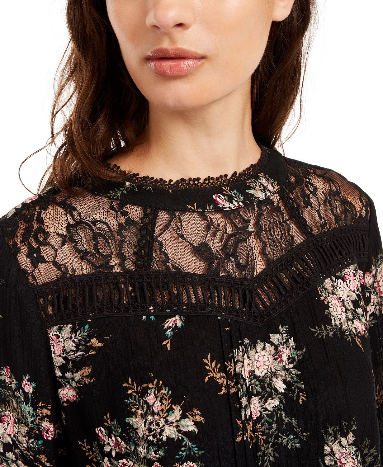 American Rag Juniors'' Lace-Trimmed Smocked-Waist Blouse White Size Medium