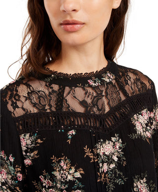 American Rag Juniors'' Lace-Trimmed Smocked-Waist Blouse White Size Medium