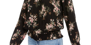 American Rag Junior's Lace Trimmed Smocked Waist Blouse White Size Small