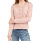 American Rag Juniors'' Lace-Trimmed Button-Front Top Bright Pink Size Small