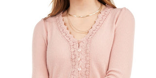 American Rag Juniors'' Lace-Trimmed Button-Front Top Bright Pink Size Small