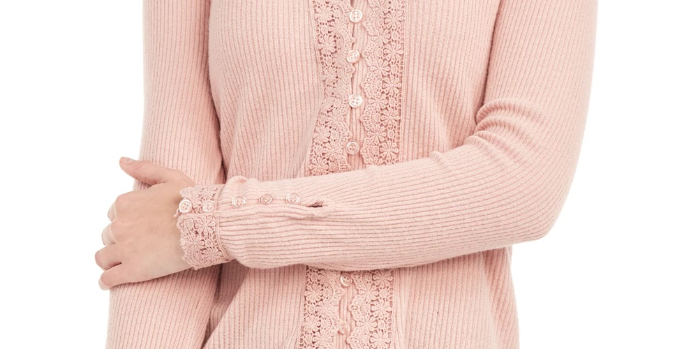 American Rag Juniors'' Lace-Trimmed Button-Front Top Bright Pink Size Small