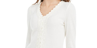 American Rag Juniors' Lace-Trimmed Button-Front Top White Size X-Large