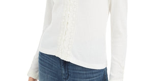 American Rag Juniors' Lace-Trimmed Button-Front Top White Size X-Large