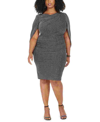 Betsy & Adam Women's Plus Size Metallic-Knit Cape Dress Black Size 20W