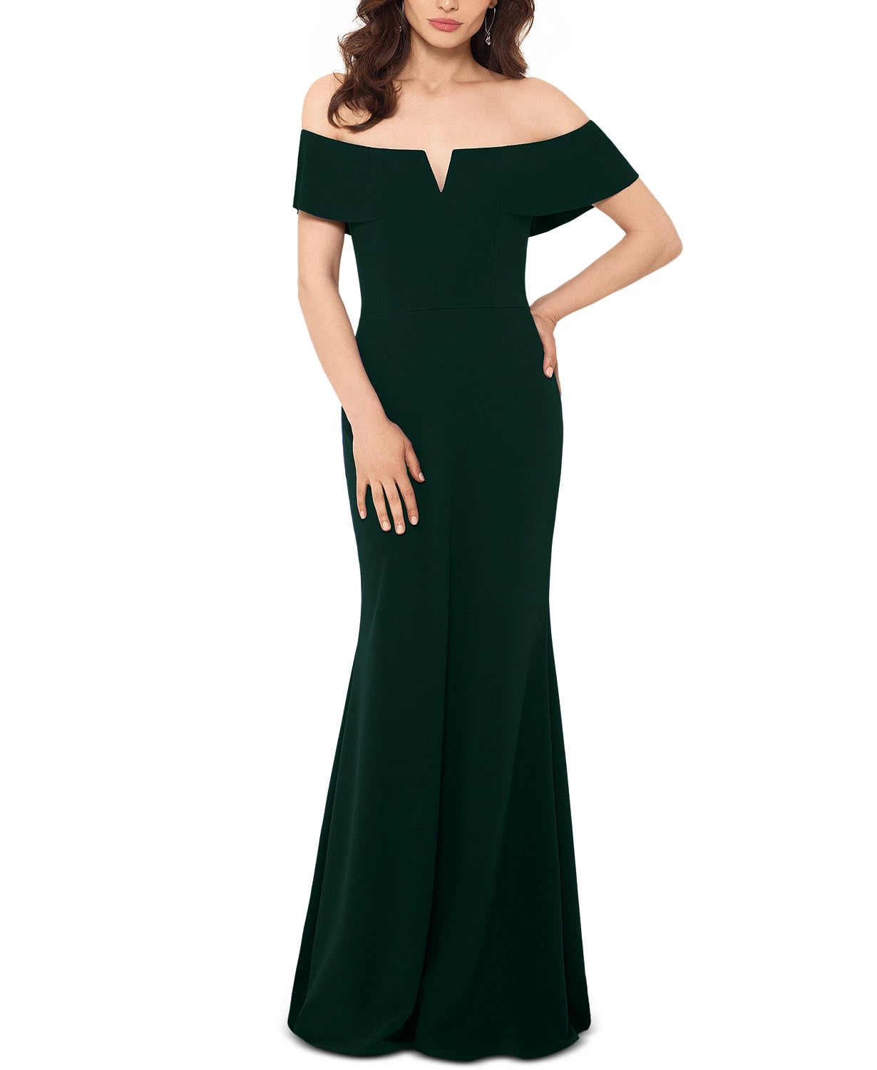 Betsy & Adam Women's Petite Off-The-Shoulder Gown Green Size 4P