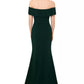 Betsy & Adam Women's Petite Off-The-Shoulder Gown Green Size 4P