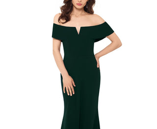 Betsy & Adam Women's Petite Off-The-Shoulder Gown Green Size 4P