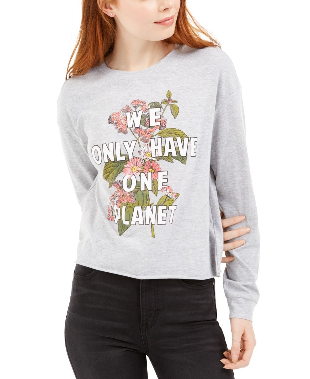 Rebellious One Juniors' One Planet Graphic T-Shirt Gray Size X-Large