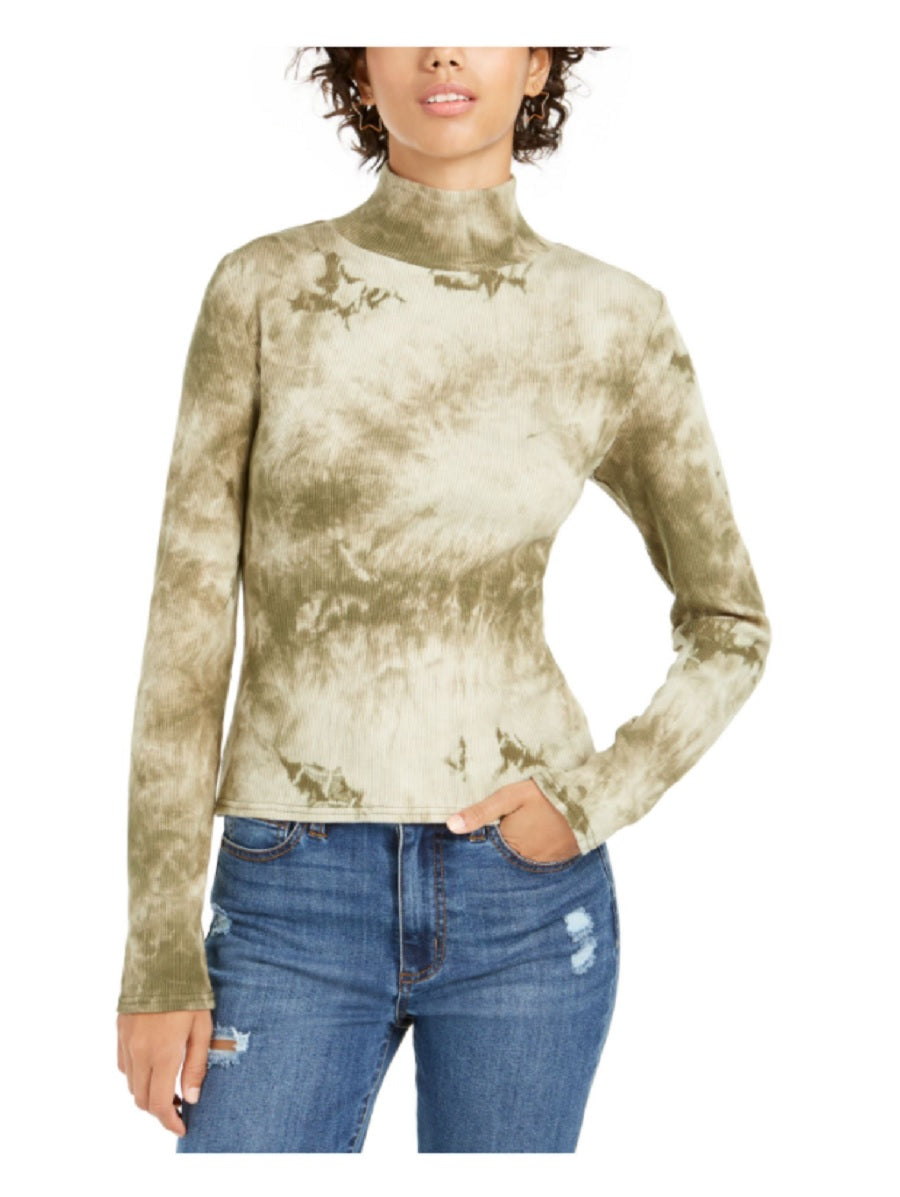 Planet Gold Junior's Tie Dye Mock Neck Top Green Size X-Large