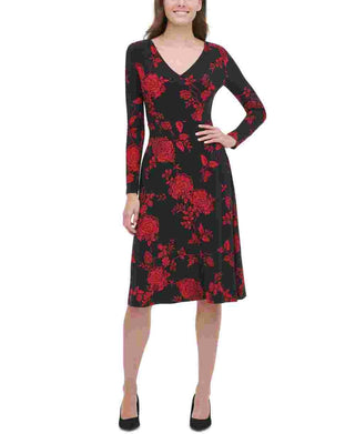 Tommy Hilfiger Women's Floral Print Fit & Flare Dress Black Size 10