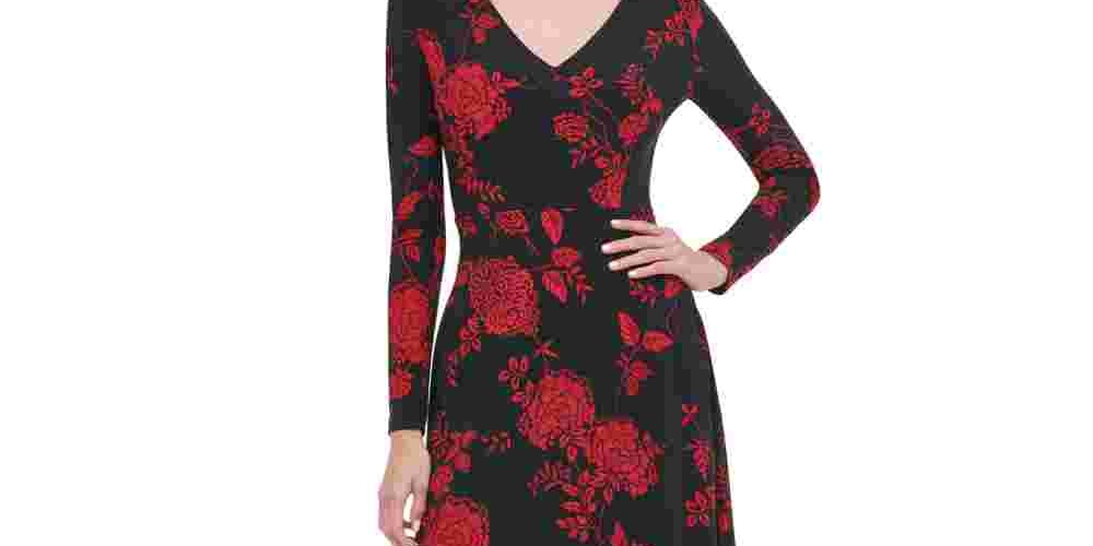 Tommy Hilfiger Women's Floral Print Fit & Flare Dress Black Size 10