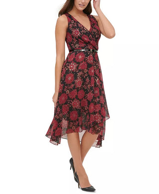 Tommy Hilfiger Women's Floral Chiffon Midi Dress Red Size 4