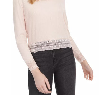 Planet Gold Juniors' Lace-Trim Top Pink Size Medium