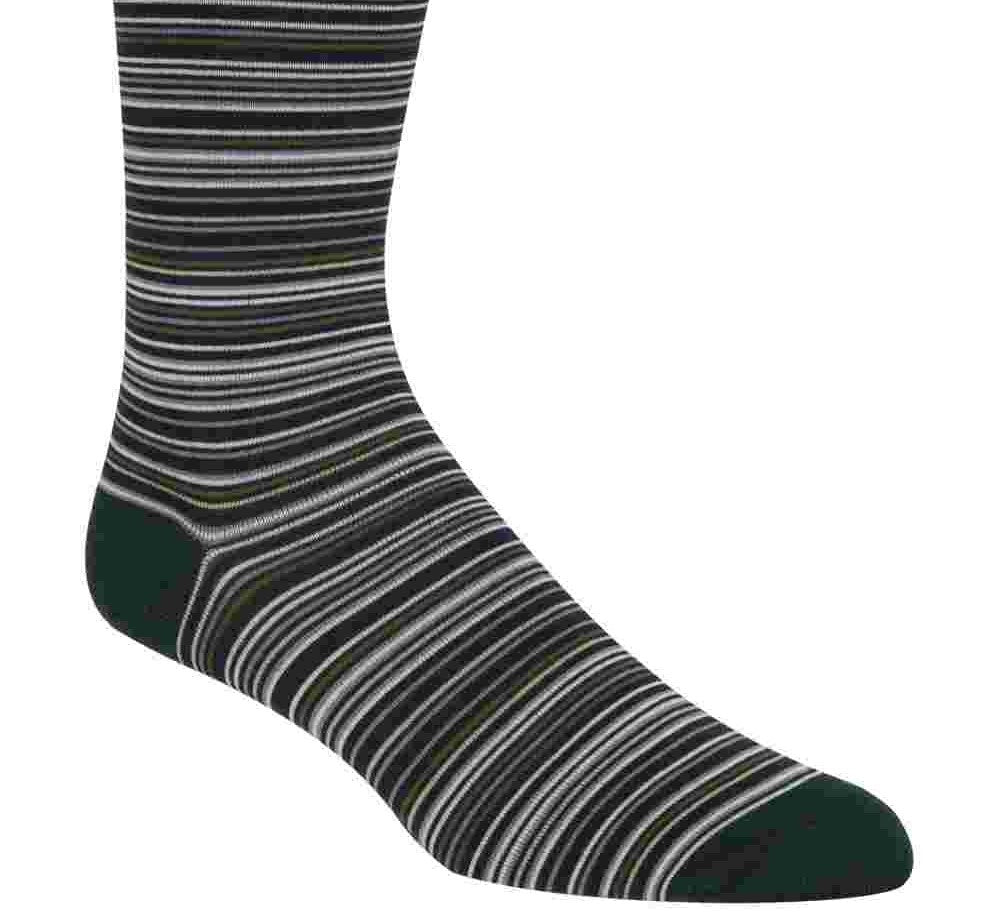 Cole Haan Men's Multi Stripe Crew Socks Dark Green Size Regular