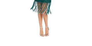 Adrianna Papell Women's Fringed Beaded Sleeveless Jewel Neck Short Sheath Cocktail Dress Green Size 2