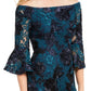 Adrianna Papell Women's Floral Bell Sleeve Off Shoulder Above The Knee Sheath Cocktail Dress Blue Size 16