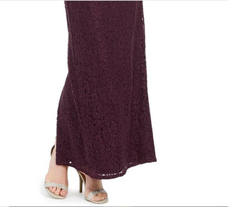 Adrianna Papell Women's One Shoulder Lace Gown Purple Size 10