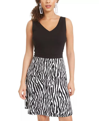 Rosie Harlow Juniors' Zebra-Print Skater Dress Black Size X-Small