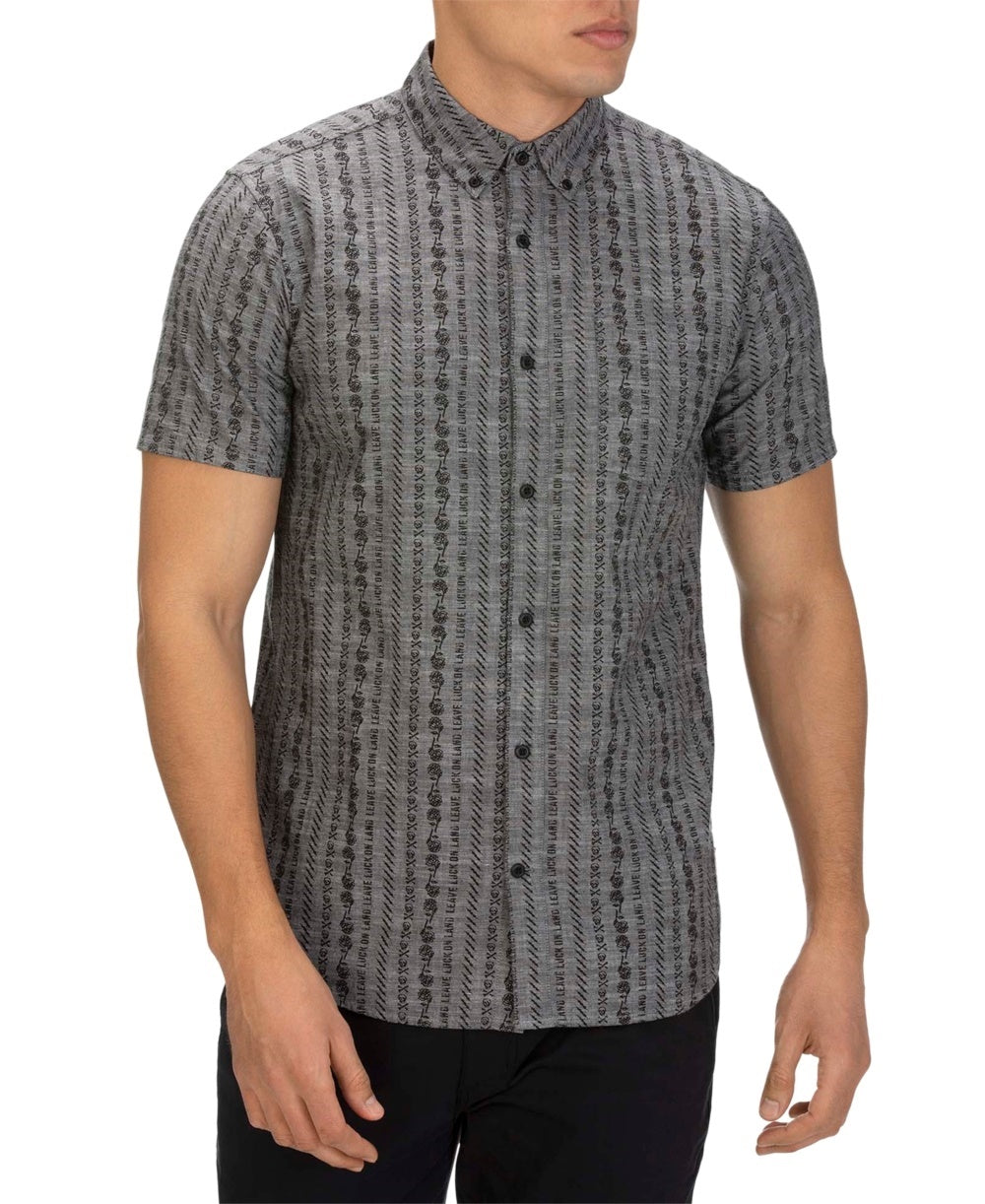 Hurley Men's Tailored Fit Stamps 2.0 Print Short Sleeve Shirt Grey Size XX-Large