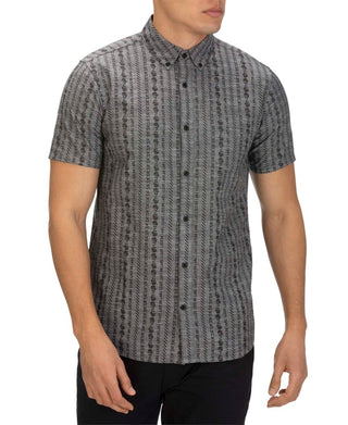 Hurley Men's Tailored Fit Stamps 2.0 Print Short Sleeve Shirt Grey Size XX-Large