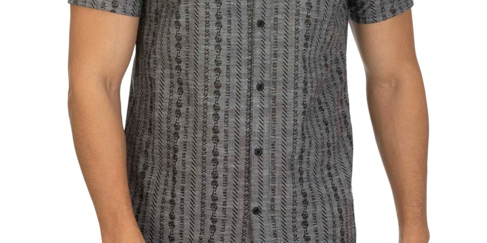 Hurley Men's Tailored Fit Stamps 2.0 Print Short Sleeve Shirt Grey Size XX-Large