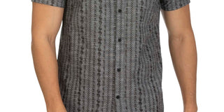 Hurley Men's Tailored Fit Stamps 2.0 Print Short Sleeve Shirt Grey Size XX-Large